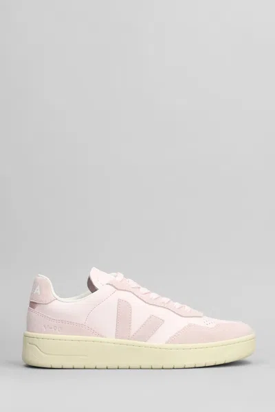 VEJA V-90 O.T. SNEAKERS IN ROSE-PINK SUEDE AND LEATHER