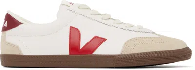 VEJA WHITE & RED VOLLEY LEATHER SNEAKERS