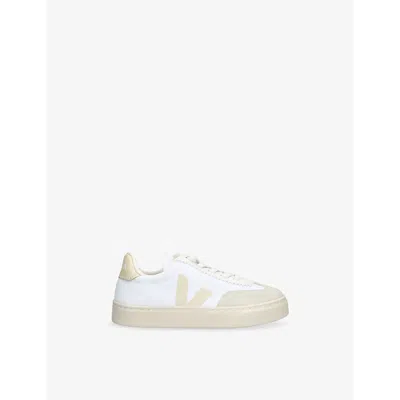 VEJA WHITE KIDS' SMALL VOLLEY LOGO-EMBROIDERED CANVAS LOW-TOP TRAINERS EUR 31 / 12.5 UK