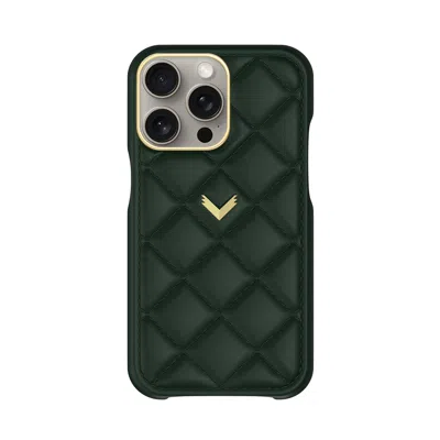 VELANTE CALF LEATHER PHONE CASE, KANDA TEXTURE, GOLD, BRITISH GREEN