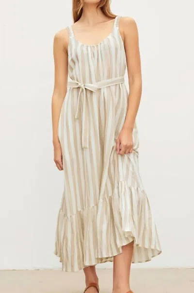 VELVET BY GRAHAM & SPENCER MERADITH STRIPED LINEN MAXI DRESS IN KHAKI