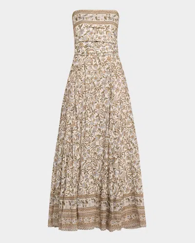 Veronica Beard Lana Floral Strapless Maxi Dress In Dove Multi
