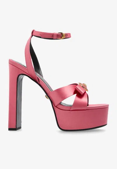 VERSACE 140 GIANNI RIBBON SATIN SANDALS