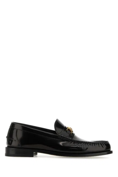 VERSACE VERSACE BLACK LEATHER MEDUSA 95 LOAFERS