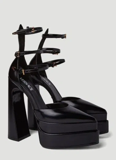 VERSACE VERSACE AEVITAS POINTED PLATFORM BLACK LEATHER STRAPPY PUMP 39/ 9 NWB $1,825