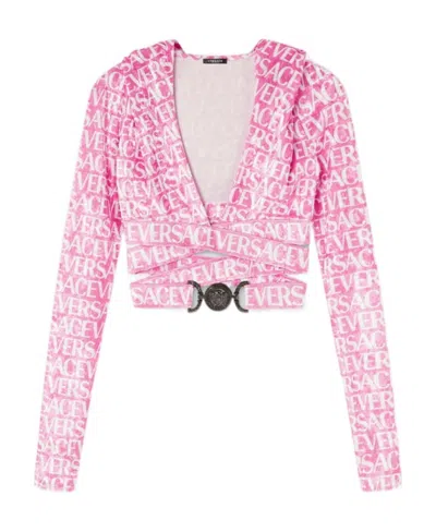 VERSACE VERSACE ALL-OVER VELVET CROPPED HOODIE