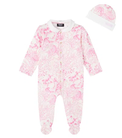 VERSACE BABY COTTON-BLEND ONESIE AND BEANIE GIFT SET