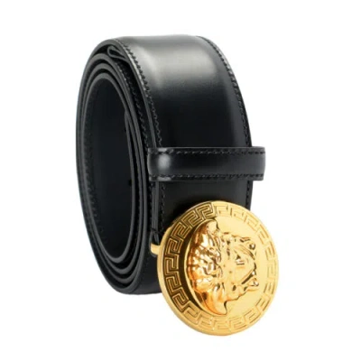 VERSACE VERSACE BLACK 100% LEATHER METAL BUCKLE DECORATED MEDUSA BELT US 38 IT 95