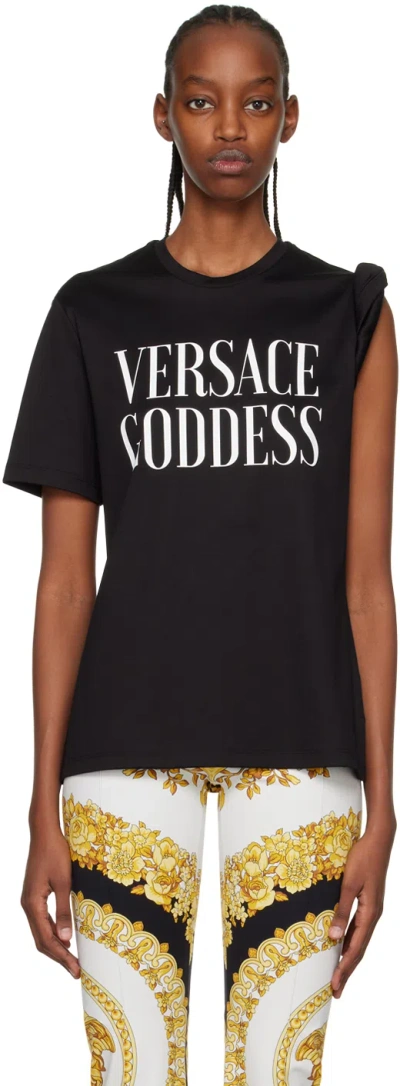 VERSACE BLACK 'GODDESS' ROLLED T-SHIRT