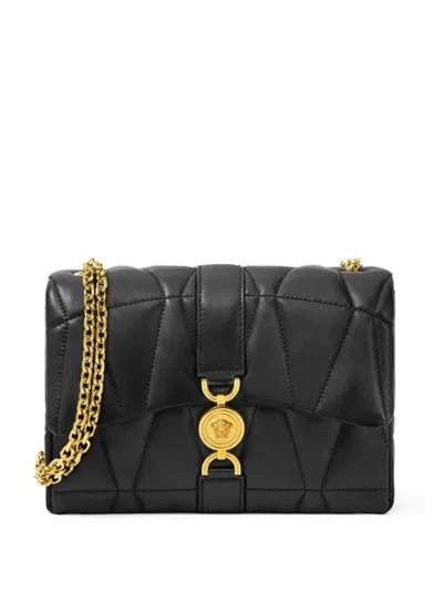 VERSACE BLACK RED KLEIO QUILTED SHOULDER BAG