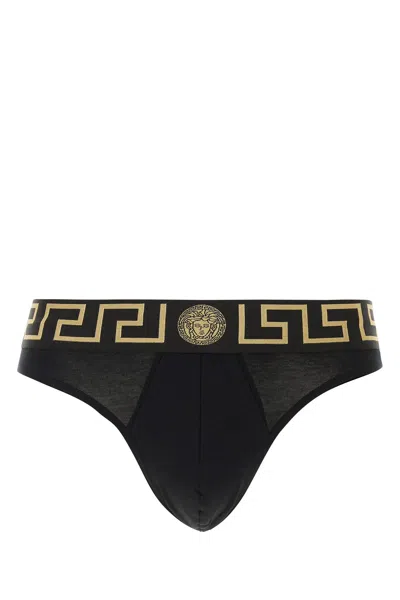 VERSACE BLACK STRETCH COTTON THONG