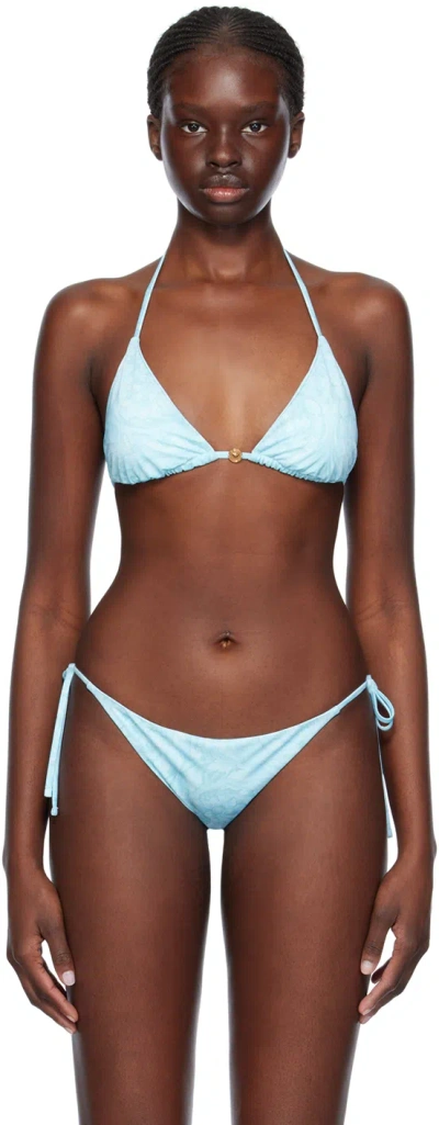 VERSACE BLUE BAROCCO BIKINI TOP