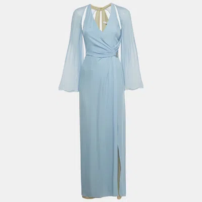 VERSACE BLUE SILK DRAPE DETAIL MAXI DRESS S