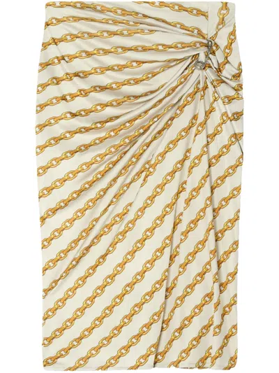 VERSACE BROOCHE DETAILING DRAPED SKIRT