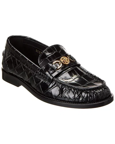 VERSACE VERSACE CROC-EMBOSSED LEATHER LOAFER