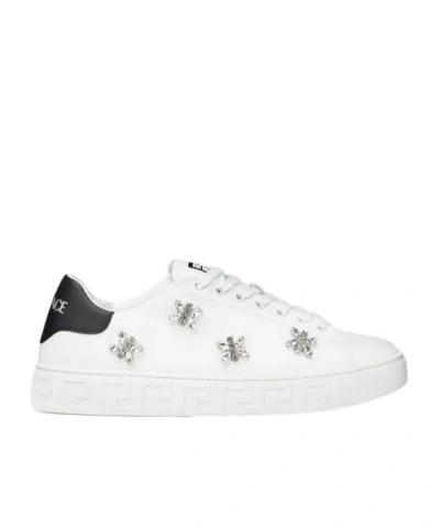 VERSACE VERSACE GRECA EMBELLISHED LACE-UP SNEAKERS