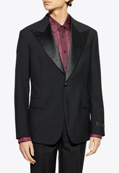 VERSACE CRYSTAL MOHAIR-BLEND SINGLE-BREASTED BLAZER