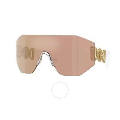 VERSACE OPEN BOX - VERSACE DARK BROWN MIRROR ROSE GOLD SHIELD UNISEX SUNGLASSES VE2258 10027J 45