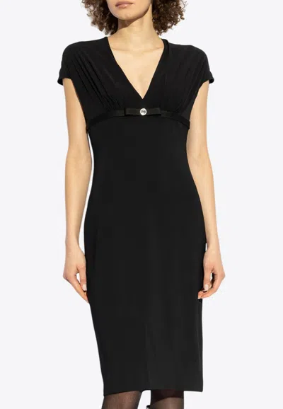 VERSACE DEEP-NECK CADY FITTED MIDI DRESS