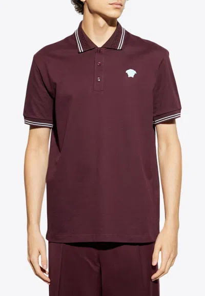 VERSACE EMBROIDERED-MEDUSA POLO T-SHIRT