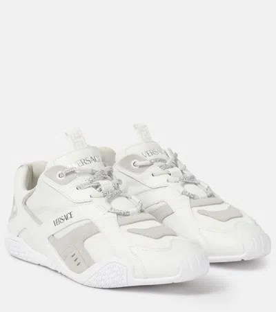 VERSACE GALAXIA SUEDE-TRIMMED LEATHER SNEAKERS