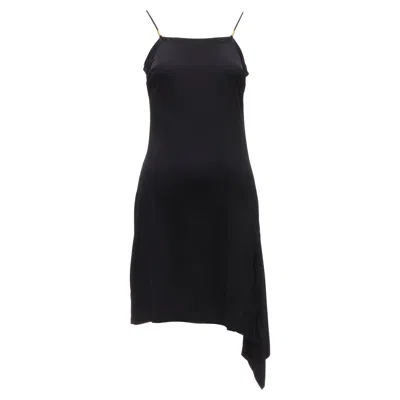 VERSACE GIANNI VERSACE LOGO CHARM ASYMMETRIC DRAPE SLIP MINI DRESS