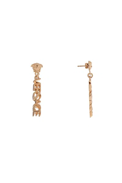 VERSACE GOLD METAL LION HEAD EARRINGS WITH THREE DIMENSIONAL EFFECT