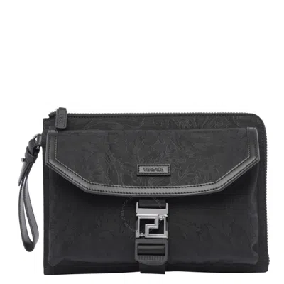 VERSACE VERSACE JACQUARD PATTERN LOGO-PATCH CLUTCH BAG