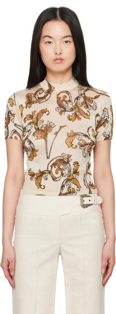 VERSACE JEANS COUTURE BEIGE OUTLINE BAROCCO LUREX SWEATER