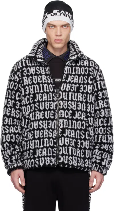 VERSACE JEANS COUTURE BLACK & WHITE LOGOMANIA TEDDY JACKET