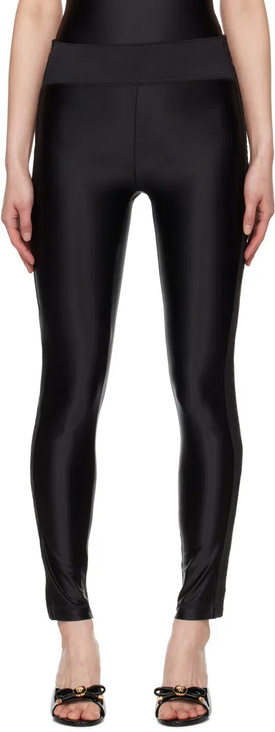 VERSACE JEANS COUTURE BLACK LOGO TRIM LEGGINGS