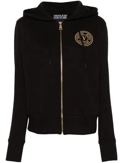 VERSACE JEANS COUTURE LOGO-EMBROIDERED ZIP-UP HOODIE