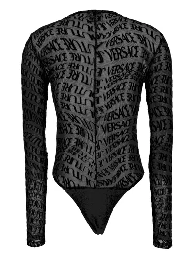 VERSACE JEANS COUTURE LOGO-PRINT MESH BODYSUIT