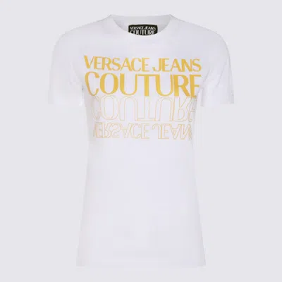 VERSACE JEANS COUTURE WHITE AND YELLOW COTTON BLEND T-SHIRT