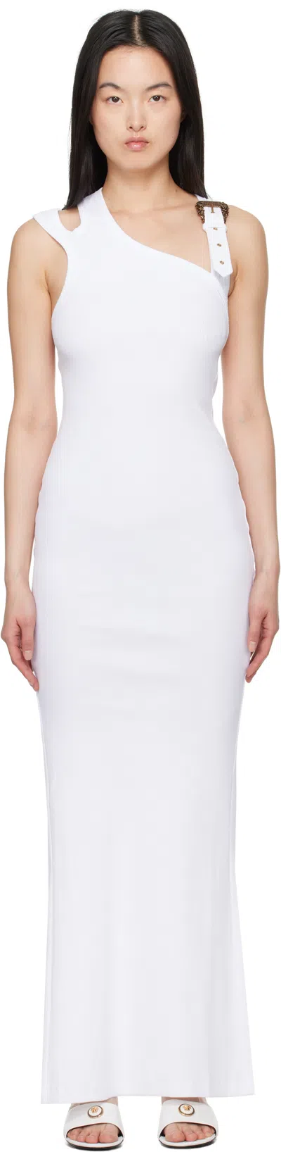 VERSACE JEANS COUTURE WHITE BAROQUE BUCKLE MAXI DRESS