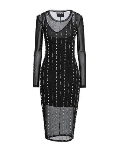 VERSACE JEANS COUTURE VERSACE JEANS COUTURE WOMAN MIDI DRESS BLACK SIZE 4 POLYESTER