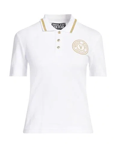 VERSACE JEANS COUTURE VERSACE JEANS COUTURE WOMAN POLO SHIRT WHITE SIZE S COTTON, POLYESTER, ELASTANE, METALLIC FIBER