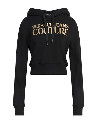 VERSACE JEANS COUTURE VERSACE JEANS COUTURE WOMAN SWEATSHIRT BLACK SIZE M COTTON, ELASTANE