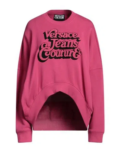VERSACE JEANS COUTURE VERSACE JEANS COUTURE WOMAN SWEATSHIRT FUCHSIA SIZE L COTTON, ELASTANE