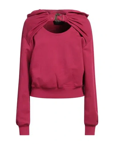 VERSACE JEANS COUTURE VERSACE JEANS COUTURE WOMAN SWEATSHIRT MAGENTA SIZE L COTTON, ELASTANE