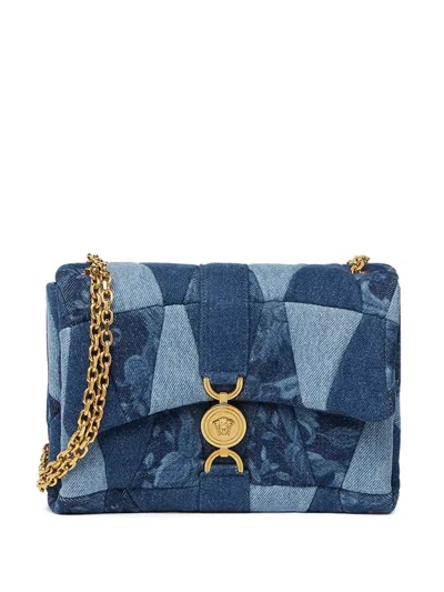 VERSACE KLEIO DENIM QUILTED SHOULDER BAG