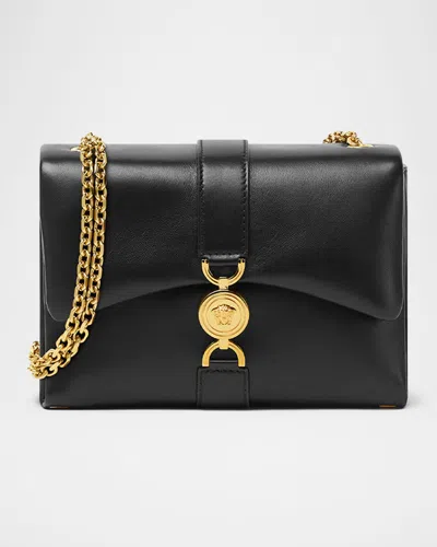 VERSACE KLEIO FLAP LEATHER CHAIN SHOULDER BAG