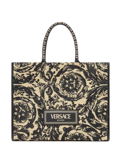 VERSACE LARGE BAROCCO ATHENA RAFFIA TOTE BAG