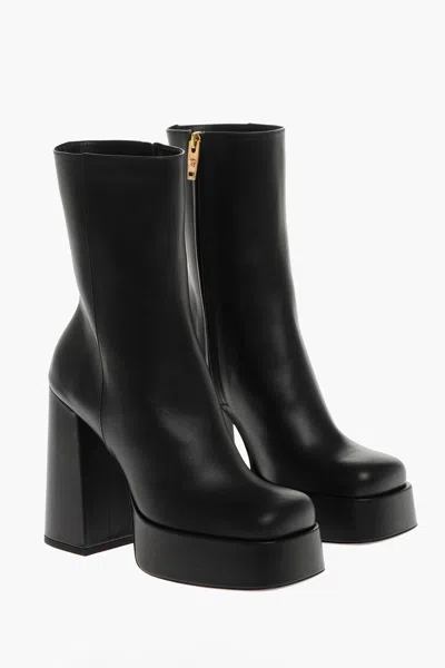 VERSACE LEATHER PLATFORM BOOTIES WITH INNER ZIP 13CM