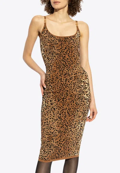 VERSACE LEOPARD JACQUARD FITTED KNIT MIDI DRESS