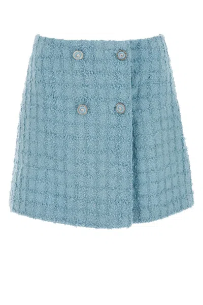 VERSACE LIGHT-BLUE BOUCLE MINI SKIRT