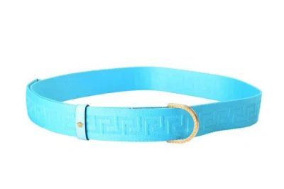 VERSACE VERSACE LIGHT BLUE LEATHER TRIMMED BUCKLE DECORATED ADJUSTABLE BELT ONE SIZE