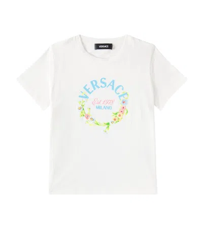 VERSACE LOGO FLORAL COTTON JERSEY T-SHIRT