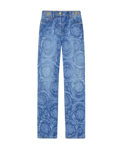 VERSACE VERSACE LOGO-PATCH DENIM JEANS