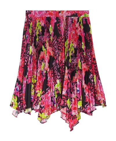 VERSACE VERSACE FLORAL PRINTED ASYMMETRIC PLEATED SKIRT
